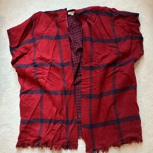 LOFT Red and Navy Checkered poncho